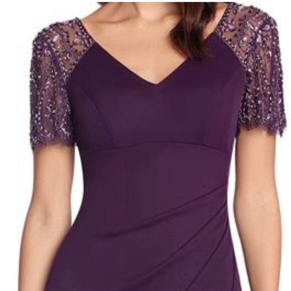 NWT XSCAPE | Beaded Formal Gown in Plum Purple Formal Elegant Long Dress 4P - Picture 4 of 16